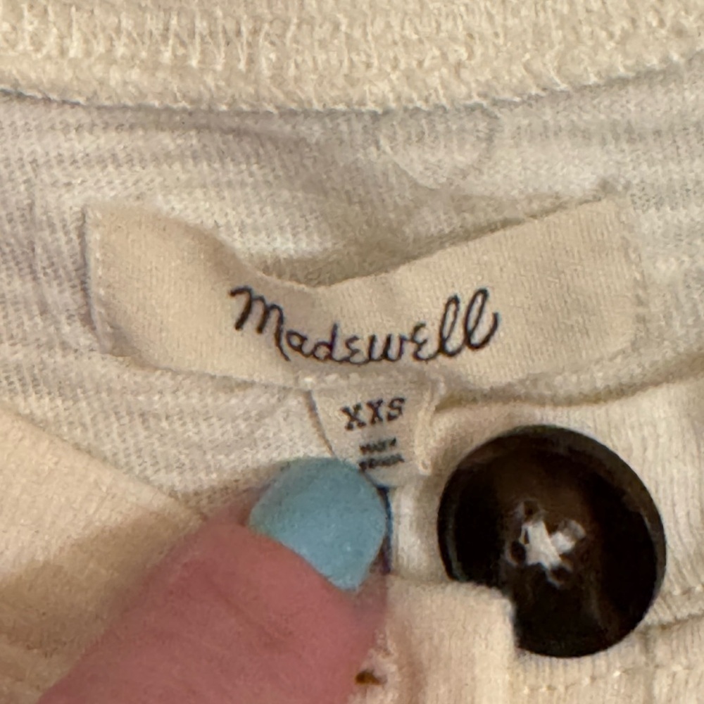 Madewell Women’s Raw Edge Henley Tee Shirt Button Down Cream Sz XXS - Picture 4 of 6